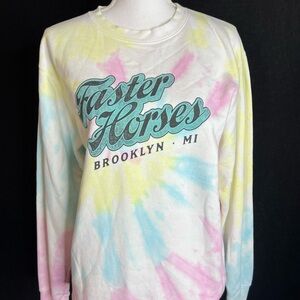 Faster Horses Tie-Dye Crewneck Sweatshirt - Pastel Pink Blue Yellow